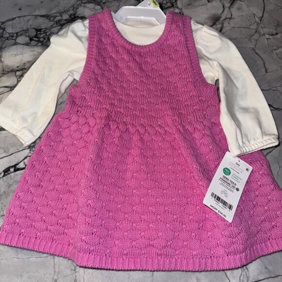 Carter's Other - Carter’s Baby Girls Knit Jumper Dress Long Sleeve Pink White NEW